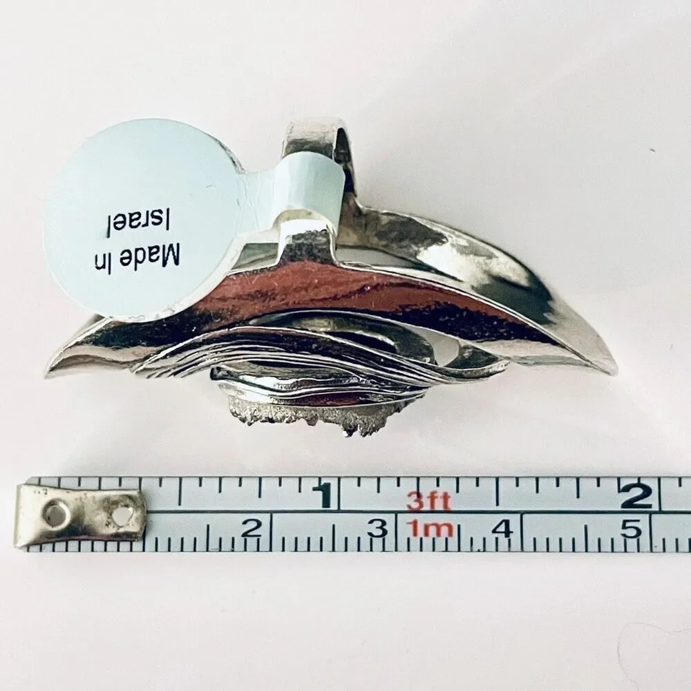 NWT Gorgeous 7 Made in Israel .925 Sterling Silver Orbits Sparkle Long Oval Ring